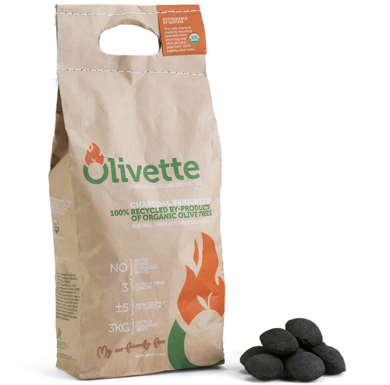 Organic Olive Tree CHARCOAL BRIQUETTES. -OLIVETTE
